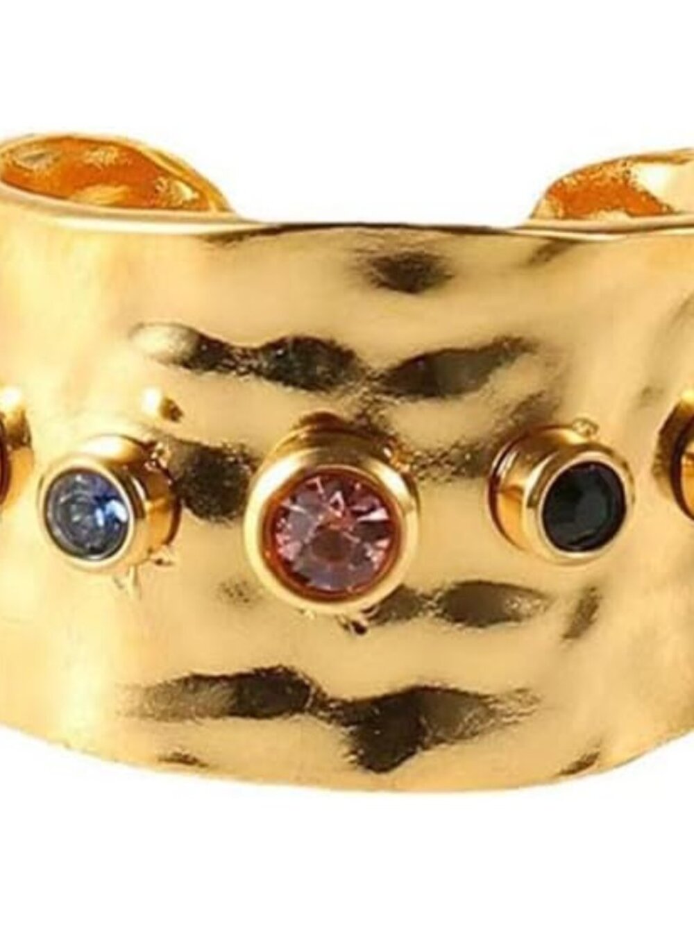 18K Gold Plated Wide Rings,Zirconia Stainless Steel Adjustable Rings for Women,F